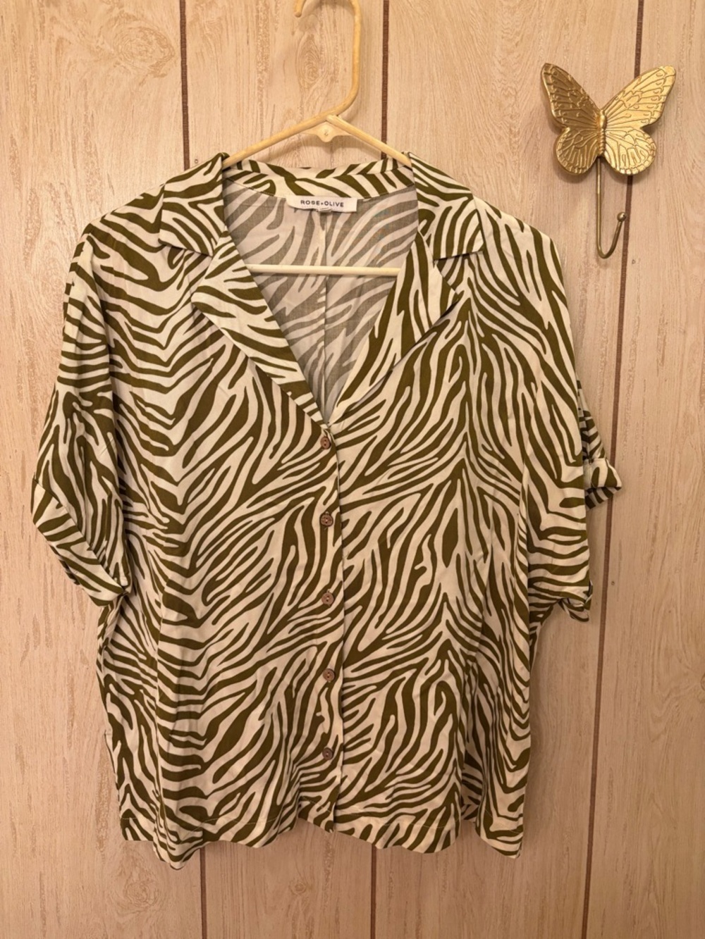 Rose & Olive - Olive and Cream Zebra Print Shirt